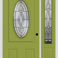 MMI SMALL OVAL 2 PANEL 3'0" X 6'8" FIBERGLASS SMOOTH BELAIRE PATINA EXTERIOR PREHUNG DOOR WITH 1 BELAIRE PATINA 3/4 LITE DECORATIVE GLASS SIDELIGHT 949