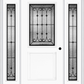 MMI 1/2 LITE 1 PANEL 6'8" FIBERGLASS SMOOTH CHATEAU WROUGHT IRON EXTERIOR PREHUNG DOOR WITH 2 FULL LITE CHATEAU WROUGHT IRON DECORATIVE GLASS SIDELIGHTS 682