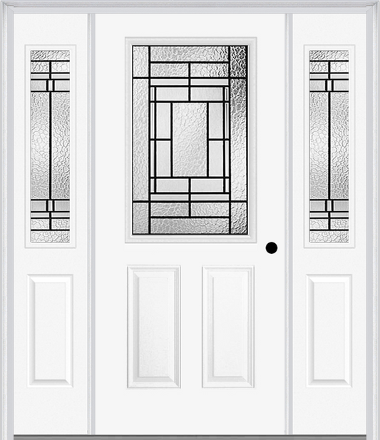 MMI 1/2 LITE 2 PANEL 6'8" FIBERGLASS SMOOTH PEMBROOK PATINA EXTERIOR PREHUNG DOOR WITH 2 HALF LITE PEMBROOK PATINA DECORATIVE GLASS SIDELIGHTS 684