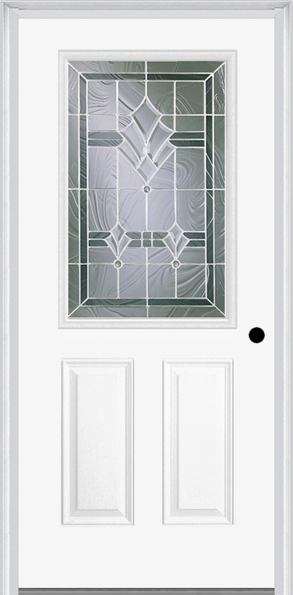 MMI 1/2 LITE 2 PANEL 6'8" FIBERGLASS SMOOTH RADIANT HUES NICKEL DECORATIVE GLASS EXTERIOR PREHUNG DOOR 684