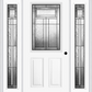 MMI 1/2 LITE 2 PANEL 6'8" FIBERGLASS SMOOTH ROYAL PATINA EXTERIOR PREHUNG DOOR WITH 2 FULL LITE ROYAL PATINA DECORATIVE GLASS SIDELIGHTS 684