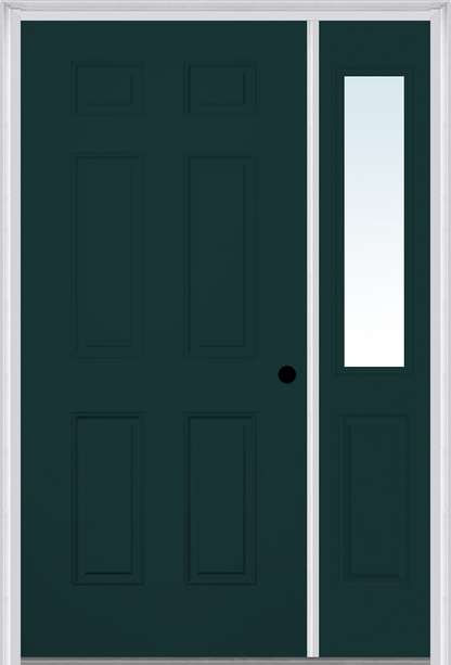 MMI 6 PANEL 3'0" X 6'8" FIBERGLASS SMOOTH EXTERIOR PREHUNG DOOR WITH 1 HALF LITE CLEAR OR PRIVACY/TEXTURED GLASS SIDELIGHT 21