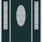 MMI SMALL OVAL 2 PANEL 6'8" FIBERGLASS SMOOTH GRACE NICKEL OR GRACE PATINA EXTERIOR PREHUNG DOOR WITH 2 GRACE NICKEL/PATINA 3/4 LITE DECORATIVE GLASS SIDELIGHTS 949