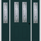 MMI 2-1/2 LITE 2 PANEL 6'8" FIBERGLASS SMOOTH RADIANT HUES NICKEL EXTERIOR PREHUNG DOOR WITH 2 HALF LITE RADIANT HUES NICKEL DECORATIVE GLASS SIDELIGHTS 692