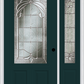 MMI 3/4 LITE 2 PANEL 6'8" FIBERGLASS SMOOTH EXPRESSIONS SATIN NICKEL EXTERIOR PREHUNG DOOR WITH 1 EXPRESSIONS SATIN NICKEL 3/4 LITE DECORATIVE GLASS SIDELIGHT 607