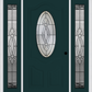 MMI SMALL OVAL 2 PANEL DELUXE 6'8" FIBERGLASS SMOOTH BELAIRE PATINA EXTERIOR PREHUNG DOOR WITH 2 FULL LITE BELAIRE PATINA DECORATIVE GLASS SIDELIGHTS 749