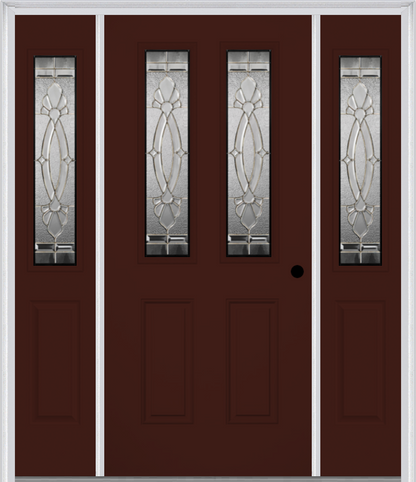 MMI 2-1/2 LITE 2 PANEL 6'8" FIBERGLASS SMOOTH BELAIRE ZINC EXTERIOR PREHUNG DOOR WITH 2 HALF LITE BELAIRE ZINC DECORATIVE GLASS SIDELIGHTS 692