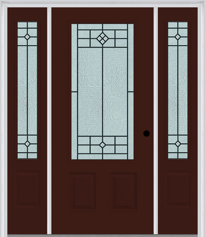 MMI 3/4 LITE 2 PANEL 6'8" FIBERGLASS SMOOTH BEAUFORT PATINA EXTERIOR PREHUNG DOOR WITH 2 BEAUFORT PATINA 3/4 LITE DECORATIVE GLASS SIDELIGHTS 607