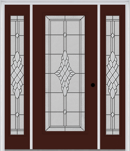 MMI FULL LITE 6'8" FIBERGLASS SMOOTH GRACE NICKEL OR GRACE PATINA EXTERIOR PREHUNG DOOR WITH 2 FULL LITE GRACE NICKEL/PATINA DECORATIVE GLASS SIDELIGHTS 686