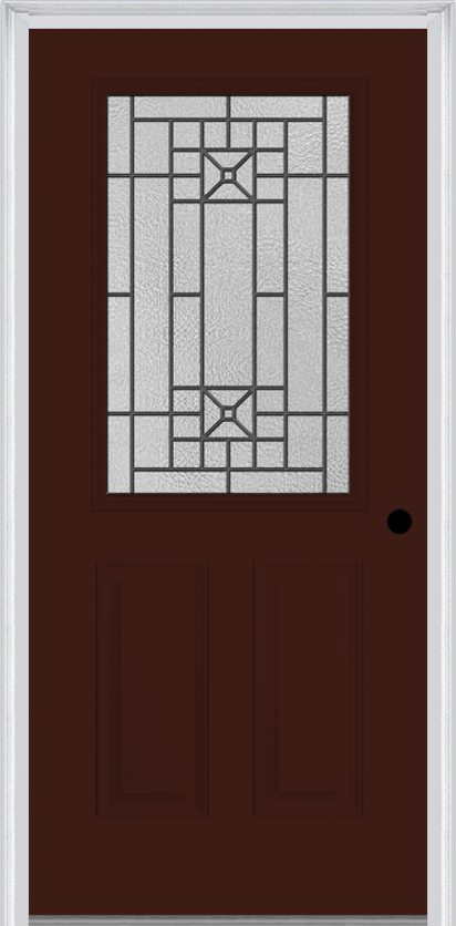 MMI 1/2 LITE 2 PANEL 6'8" FIBERGLASS SMOOTH COURTYARD NICKEL VEIN WROUGHT IRON DECORATIVE GLASS EXTERIOR PREHUNG DOOR 684