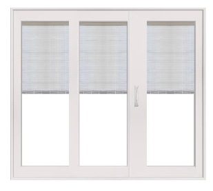 PELLA 108" X 81.5" LIFESTYLE SERIES CONTEMPORARY 3 PANEL OXO HINGED GLASS WITH MANUAL BLINDS/SHADES ADVANCED LOW-E INSULATING TEMPERED ARGON FILL GLASS ASSEMBLED SLIDING/GLIDING PATIO DOOR SCREEN OPTION