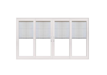 PELLA 116.125" X 95.5" LIFESTYLE SERIES CONTEMPORARY 4 PANEL OXXO HINGED GLASS WITH MANUAL BLINDS/SHADES ADVANCED LOW-E INSULATING TEMPERED ARGON FILL GLASS ASSEMBLED SLIDING/GLIDING PATIO DOOR SCREEN OPTION