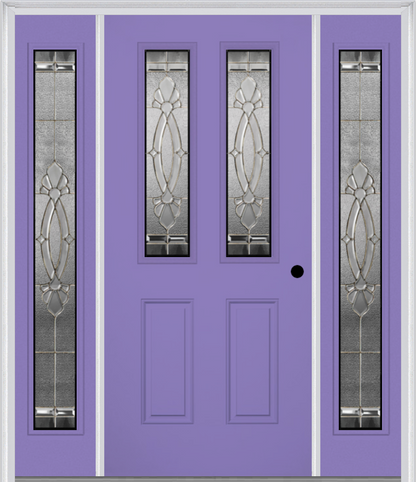 MMI 2-1/2 LITE 2 PANEL 6'8" FIBERGLASS SMOOTH BELAIRE ZINC EXTERIOR PREHUNG DOOR WITH 2 FULL LITE BELAIRE ZINC DECORATIVE GLASS SIDELIGHTS 692