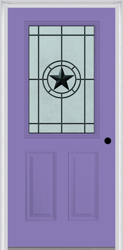 MMI 1/2 LITE 2 PANEL 6'8" FIBERGLASS SMOOTH ELEGANT STAR WROUGHT IRON DECORATIVE GLASS EXTERIOR PREHUNG DOOR 684