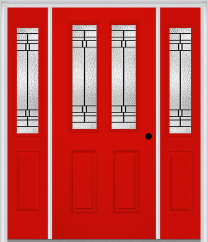 MMI 2-1/2 LITE 2 PANEL 6'8" FIBERGLASS SMOOTH PEMBROOK PATINA EXTERIOR PREHUNG DOOR WITH 2 HALF LITE PEMBROOK PATINA DECORATIVE GLASS SIDELIGHTS 692