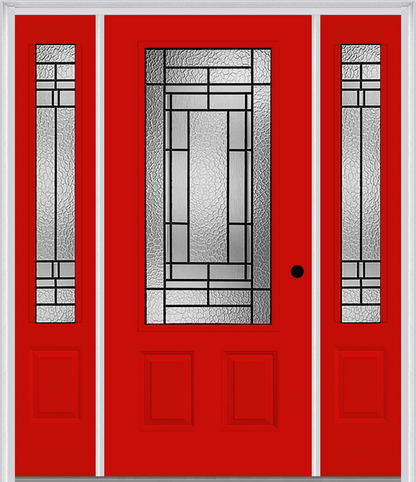 MMI 3/4 LITE 2 PANEL 6'8" FIBERGLASS SMOOTH PEMBROOK PATINA EXTERIOR PREHUNG DOOR WITH 2 PEMBROOK PATINA 3/4 LITE DECORATIVE GLASS SIDELIGHTS 607