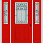 MMI 1/2 LITE 2 PANEL 6'8" FIBERGLASS SMOOTH SELWYN PATINA EXTERIOR PREHUNG DOOR WITH 2 HALF LITE SELWYN PATINA DECORATIVE GLASS SIDELIGHTS 684