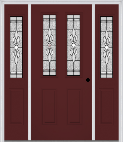 MMI 2-1/2 LITE 2 PANEL 6'8" FIBERGLASS SMOOTH JAMESTOWN PATINA EXTERIOR PREHUNG DOOR WITH 2 HALF LITE JAMESTOWN PATINA DECORATIVE GLASS SIDELIGHTS 692