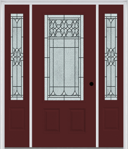 MMI 3/4 LITE 2 PANEL 6'8" FIBERGLASS SMOOTH SELWYN PATINA EXTERIOR PREHUNG DOOR WITH 2 SELWYN PATINA 3/4 LITE DECORATIVE GLASS SIDELIGHTS 607