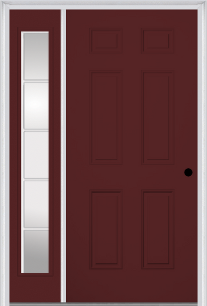 MMI 6 PANEL 3'0" X 6'8" FIBERGLASS SMOOTH EXTERIOR PREHUNG DOOR WITH 1 FULL LITE SDL GRILLES GLASS SIDELIGHT 21