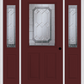 MMI 1/2 LITE 2 PANEL 6'8" FIBERGLASS SMOOTH MAJESTIC BRASS OR MAJESTIC NICKEL EXTERIOR PREHUNG DOOR WITH 2 HALF LITE MAJESTIC BRASS/NICKEL DECORATIVE GLASS SIDELIGHTS 684