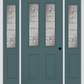 MMI 2-1/2 LITE 2 PANEL 6'8" FIBERGLASS SMOOTH EXPRESSIONS SATIN NICKEL EXTERIOR PREHUNG DOOR WITH 2 HALF LITE EXPRESSIONS SATIN NICKEL DECORATIVE GLASS SIDELIGHTS 692