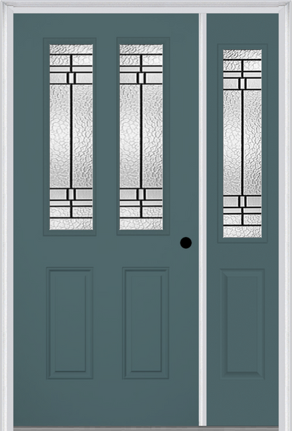 MMI 2-1/2 LITE 2 PANEL 6'8" FIBERGLASS SMOOTH PEMBROOK PATINA EXTERIOR PREHUNG DOOR WITH 1 HALF LITE PEMBROOK PATINA DECORATIVE GLASS SIDELIGHT 692