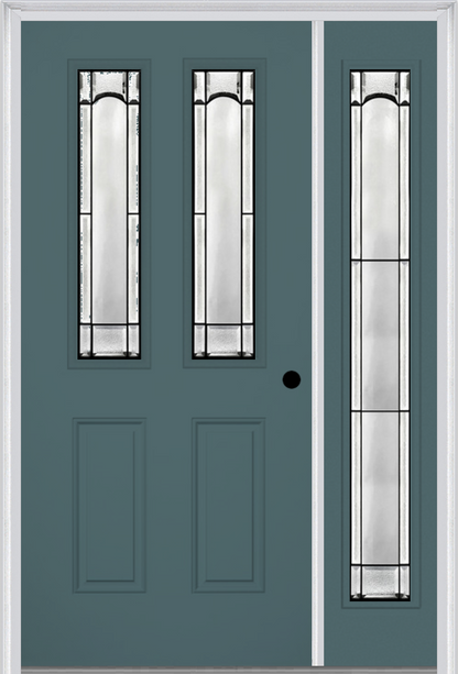 MMI 2-1/2 LITE 2 PANEL 6'8" FIBERGLASS SMOOTH SOLEIL PATINA EXTERIOR PREHUNG DOOR WITH 1 FULL LITE SOLEIL PATINA DECORATIVE GLASS SIDELIGHT 692