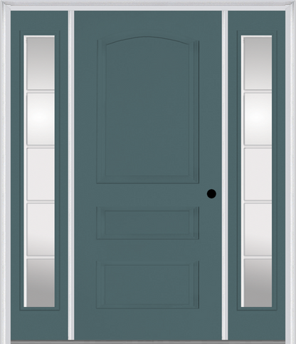 MMI 3 PANEL 3'0" X 6'8" FIBERGLASS SMOOTH EXTERIOR PREHUNG DOOR WITH 2 FULL LITE SDL GRILLES GLASS SIDELIGHTS 31