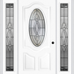 MMI SMALL OVAL 2 PANEL DELUXE 6'8" FIBERGLASS SMOOTH BELAIRE PATINA EXTERIOR PREHUNG DOOR WITH 2 FULL LITE BELAIRE PATINA DECORATIVE GLASS SIDELIGHTS 749