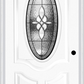MMI SMALL OVAL 2 PANEL DELUXE 6'8" FIBERGLASS SMOOTH LUMIERE PATINA DECORATIVE GLASS EXTERIOR PREHUNG DOOR 749