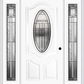MMI SMALL OVAL 2 PANEL DELUXE 6'8" FIBERGLASS SMOOTH ROYAL PATINA EXTERIOR PREHUNG DOOR WITH 2 FULL LITE ROYAL PATINA DECORATIVE GLASS SIDELIGHTS 749