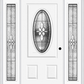 MMI SMALL OVAL 2 PANEL 6'8" FIBERGLASS SMOOTH LUMIERE PATINA EXTERIOR PREHUNG DOOR WITH 2 FULL LITE LUMIERE PATINA DECORATIVE GLASS SIDELIGHTS 949