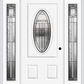 MMI SMALL OVAL 2 PANEL 6'8" FIBERGLASS SMOOTH ROYAL PATINA EXTERIOR PREHUNG DOOR WITH 2 FULL LITE ROYAL PATINA DECORATIVE GLASS SIDELIGHTS 949