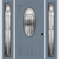 MMI SMALL OVAL 2 PANEL DELUXE 6'8" FIBERGLASS SMOOTH ROYAL PATINA EXTERIOR PREHUNG DOOR WITH 2 FULL LITE ROYAL PATINA DECORATIVE GLASS SIDELIGHTS 749