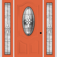 MMI SMALL OVAL 2 PANEL DELUXE 6'8" FIBERGLASS SMOOTH LUMIERE PATINA EXTERIOR PREHUNG DOOR WITH 2 FULL LITE LUMIERE PATINA DECORATIVE GLASS SIDELIGHTS 749