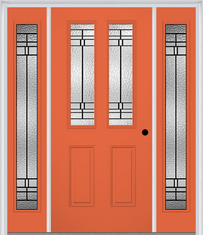 MMI 2-1/2 LITE 2 PANEL 6'8" FIBERGLASS SMOOTH PEMBROOK PATINA EXTERIOR PREHUNG DOOR WITH 2 FULL LITE PEMBROOK PATINA DECORATIVE GLASS SIDELIGHTS 692