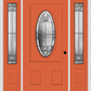 MMI SMALL OVAL 2 PANEL 6'8" FIBERGLASS SMOOTH NOBLE PATINA EXTERIOR PREHUNG DOOR WITH 2 NOBLE PATINA 3/4 LITE DECORATIVE GLASS SIDELIGHTS 949