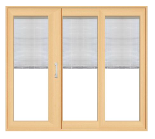PELLA 108" X 95.5" LIFESTYLE SERIES CONTEMPORARY 3 PANEL OXO HINGED GLASS WITH MANUAL BLINDS/SHADES ADVANCED LOW-E INSULATING TEMPERED ARGON FILL GLASS ASSEMBLED SLIDING/GLIDING PATIO DOOR SCREEN OPTION