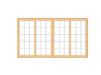 PELLA LIFESTYLE SERIES CONTEMPORARY 4 PANEL OXXO 140.125" X 79.5" ADVANCED LOW-E INSULATING TEMPERED ARGON FILL GLASS ASSEMBLED SLIDING/GLIDING PATIO DOOR GRILLES/SCREEN OPTIONS