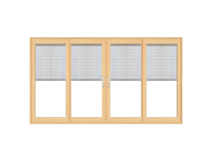 PELLA 116.125" X 79.5" LIFESTYLE SERIES CONTEMPORARY 4 PANEL OXXO HINGED GLASS WITH MANUAL BLINDS/SHADES ADVANCED LOW-E INSULATING TEMPERED ARGON FILL GLASS ASSEMBLED SLIDING/GLIDING PATIO DOOR SCREEN OPTION