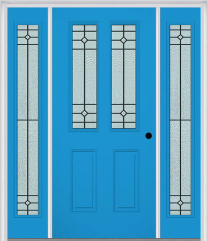 MMI 2-1/2 LITE 2 PANEL 6'8" FIBERGLASS SMOOTH BEAUFORT PATINA EXTERIOR PREHUNG DOOR WITH 2 FULL LITE BEAUFORT PATINA DECORATIVE GLASS SIDELIGHTS 692