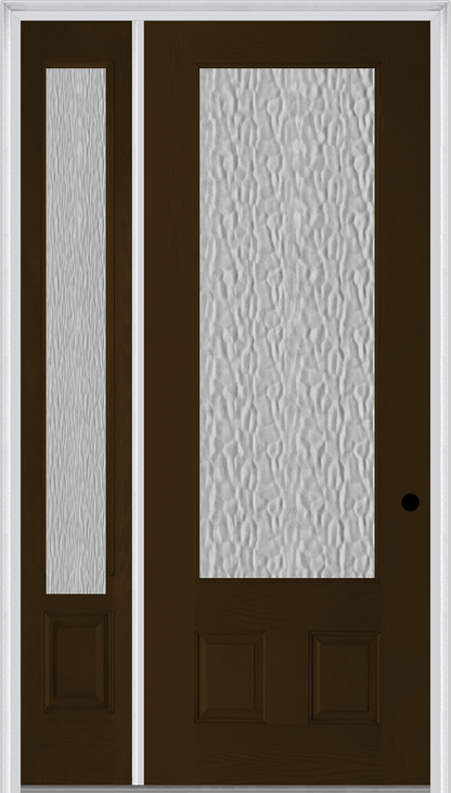 MMI 3/4 LITE 2 PANEL 3'0" X 8'0" FIBERGLASS OAK TEXTURED/PRIVACY GLASS EXTERIOR PREHUNG DOOR WITH 1 3/4 LITE 14 INCHES SIDELIGHT 759