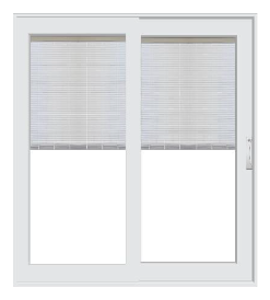PELLA 95.25" X 81.5" LIFESTYLE SERIES CONTEMPORARY 2 PANEL HINGED GLASS WITH MANUAL BLINDS/SHADES ADVANCED LOW-E INSULATING TEMPERED ARGON FILL GLASS ASSEMBLED SLIDING/GLIDING PATIO DOOR SCREEN OPTION
