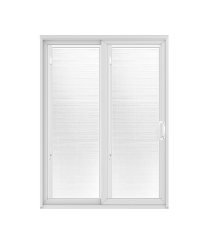 ANDERSEN PS6 200 Series Permashield 72" X 82-3/8" Sliding/Gliding With White Blinds Dual Pane Low-E Tempered Argon Fill Stainless Glass 2 Panel White Patio Door Screen/Assembled Option