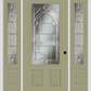 MMI 3/4 LITE 2 PANEL 6'8" FIBERGLASS SMOOTH EXPRESSIONS SATIN NICKEL EXTERIOR PREHUNG DOOR WITH 2 EXPRESSIONS SATIN NICKEL 3/4 LITE DECORATIVE GLASS SIDELIGHTS 607