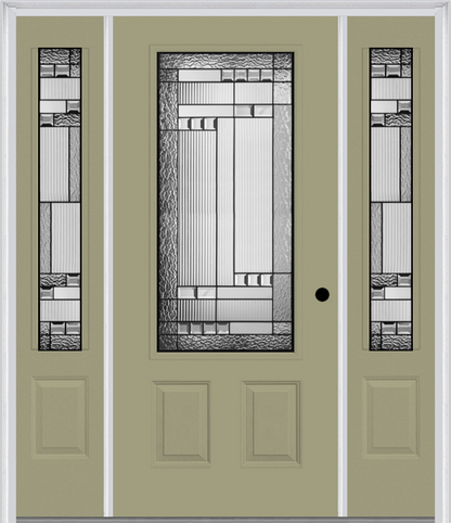 MMI 3/4 LITE 2 PANEL 6'8" FIBERGLASS SMOOTH METRO PATINA EXTERIOR PREHUNG DOOR WITH 2 METRO PATINA 3/4 LITE DECORATIVE GLASS SIDELIGHTS 607