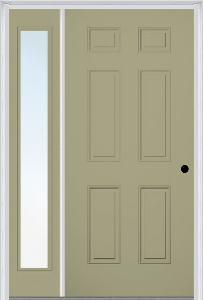 MMI 6 PANEL 3'0" X 6'8" FIBERGLASS SMOOTH EXTERIOR PREHUNG DOOR WITH 1 FULL LITE CLEAR OR PRIVACY/TEXTURED GLASS SIDELIGHT 21