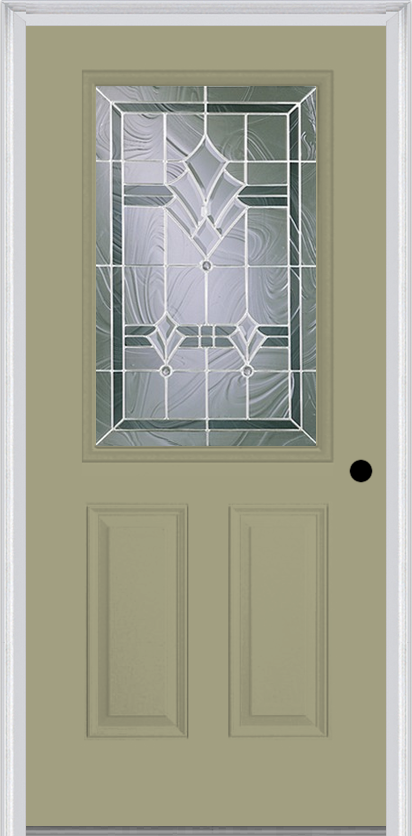 MMI 1/2 LITE 2 PANEL 6'8" FIBERGLASS SMOOTH RADIANT HUES NICKEL DECORATIVE GLASS EXTERIOR PREHUNG DOOR 684