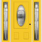 MMI SMALL OVAL 2 PANEL 6'8" FIBERGLASS SMOOTH ROYAL PATINA EXTERIOR PREHUNG DOOR WITH 2 FULL LITE ROYAL PATINA DECORATIVE GLASS SIDELIGHTS 949